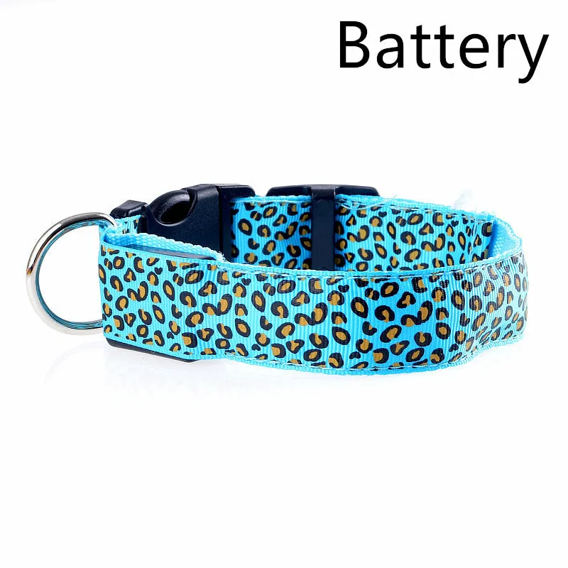 Rechargeable LED dog collar made of nylon webbing with USB charging available in multiple colours and sizes for small to large dogs