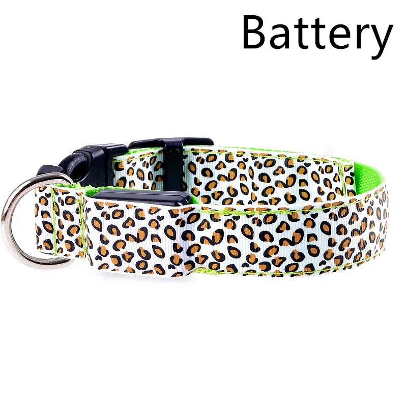 Rechargeable LED dog collar made of nylon webbing with USB charging available in multiple colours and sizes for small to large dogs