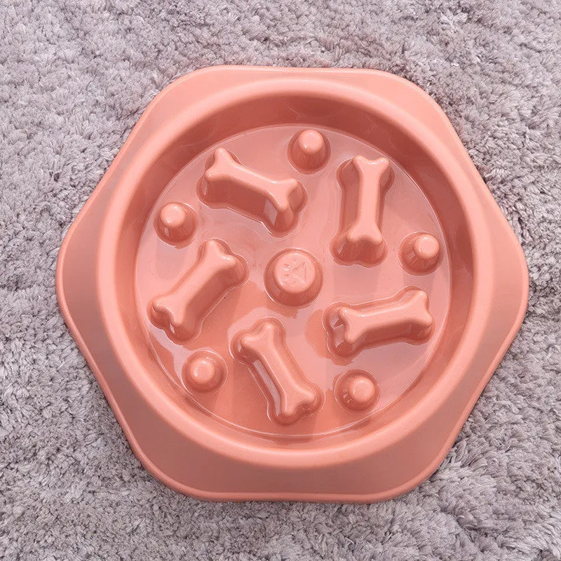 Home Style Bone Choke Prevention Slow Food Bowl Dog Bowl in blue plastic with raised bone obstacles for slower eating