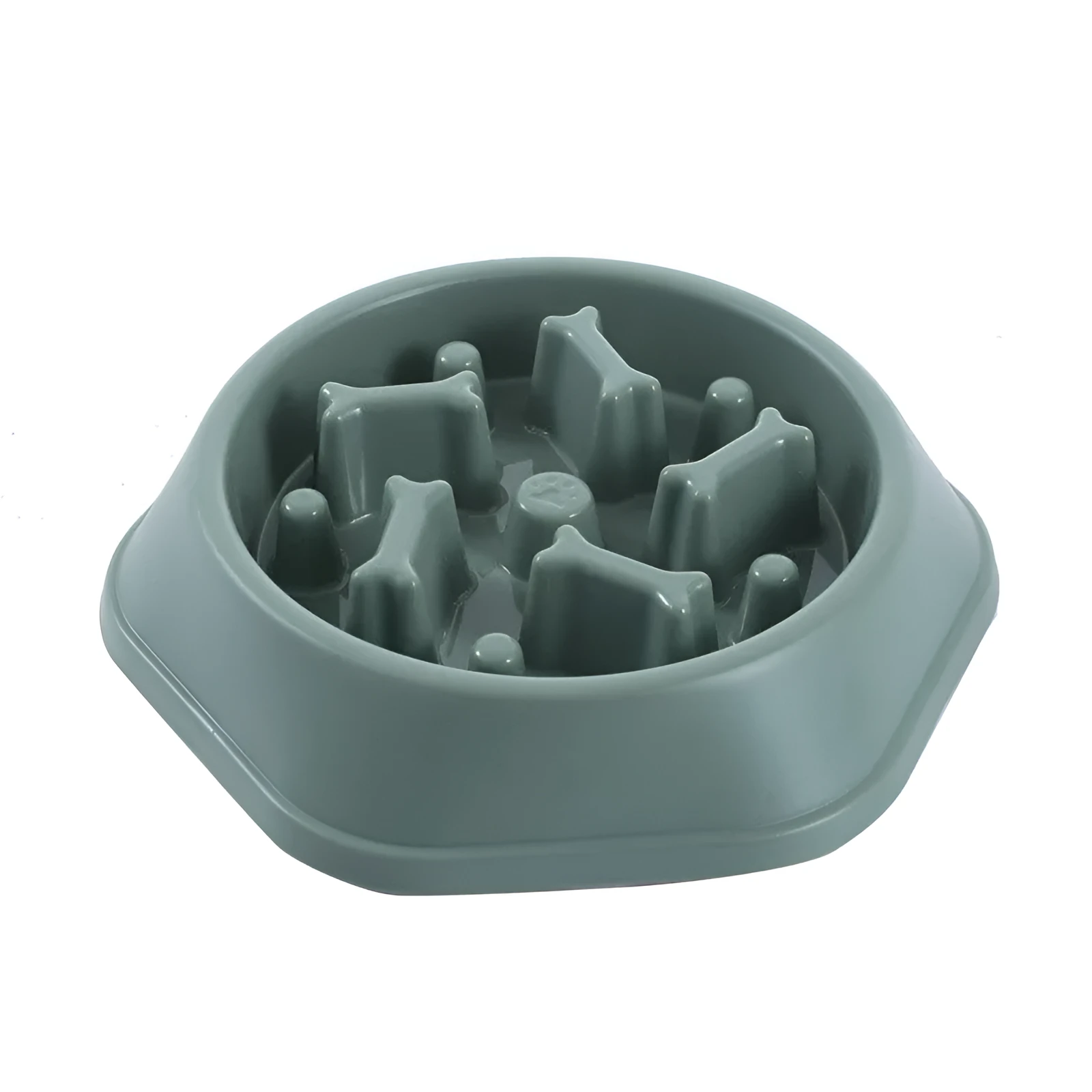 Home Style Bone Choke Prevention Slow Food Bowl Dog Bowl in blue plastic with raised bone obstacles for slower eating