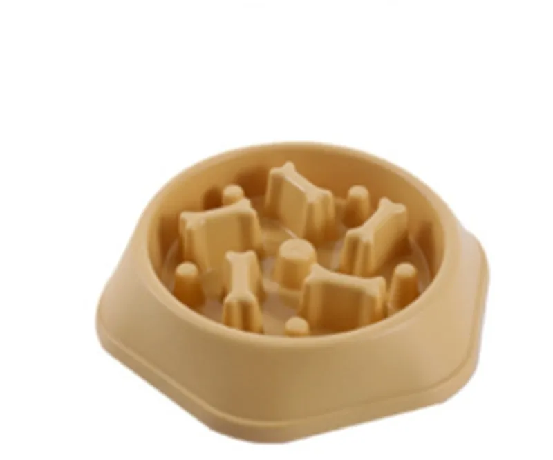 Home Style Bone Choke Prevention Slow Food Bowl Dog Bowl in blue plastic with raised bone obstacles for slower eating
