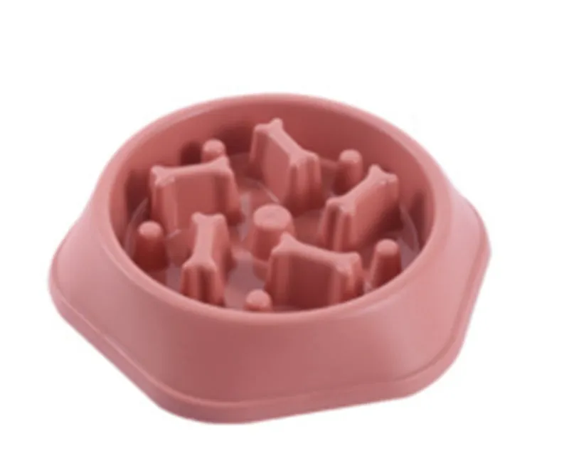 Home Style Bone Choke Prevention Slow Food Bowl Dog Bowl in blue plastic with raised bone obstacles for slower eating