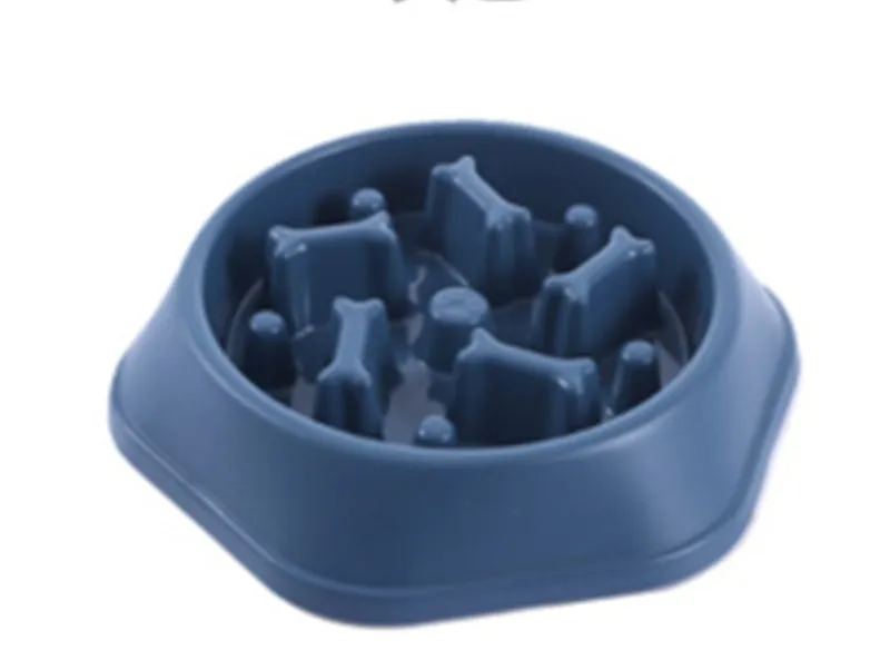 Home Style Bone Choke Prevention Slow Food Bowl Dog Bowl in blue plastic with raised bone obstacles for slower eating