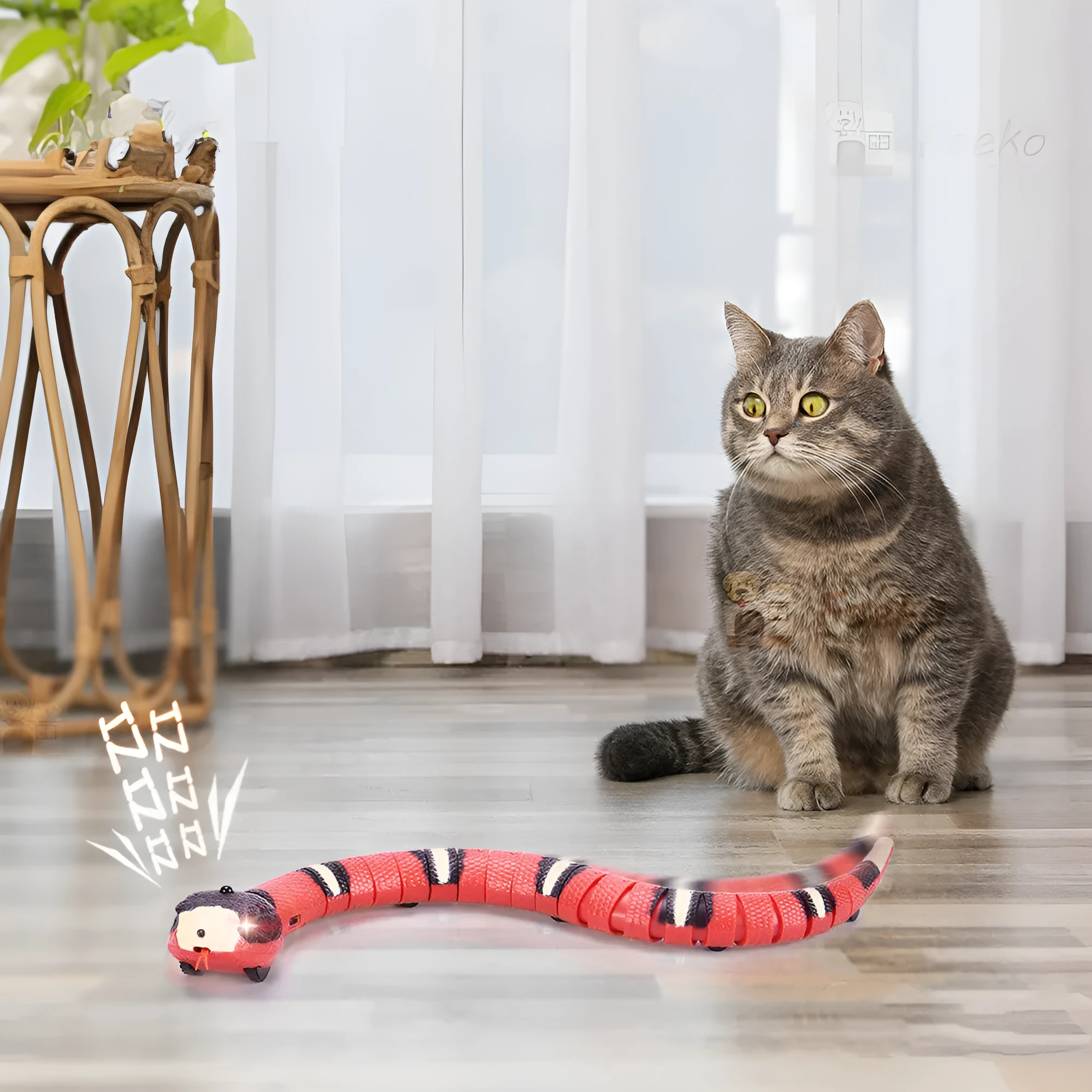 Tricky interactive sleeping electric induction snake toy, 40cm plastic, snake colour, realistic movement prank toy