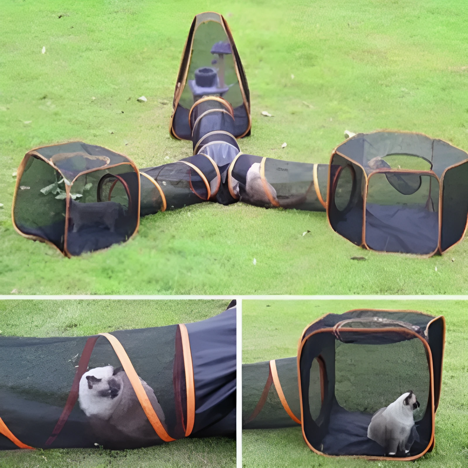 Pet folding toy outdoor game channel fence in black mesh fabric with 6 piece set showing square configuration