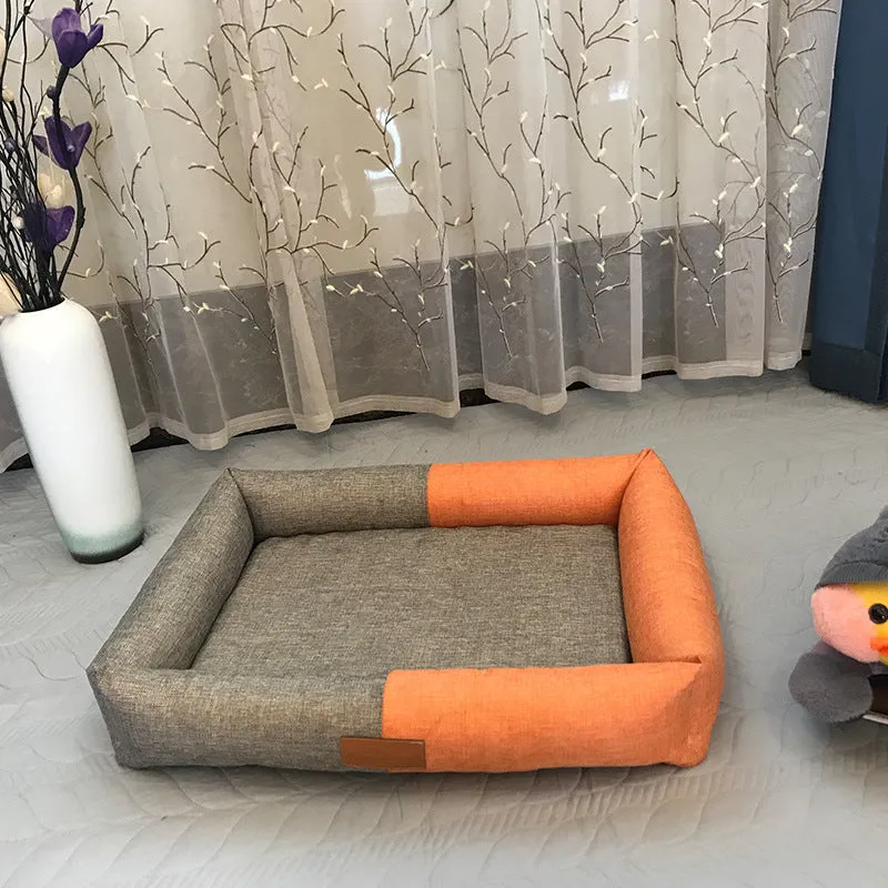Pet mat in imitation linen with sponge pad, gray green colour, 62x45x14cm size