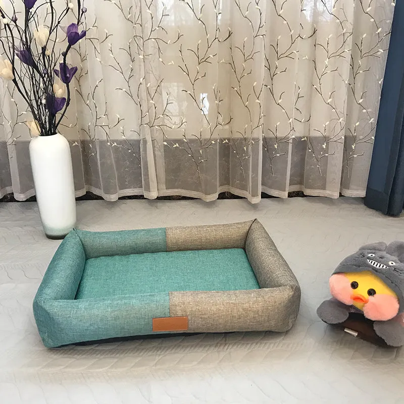Pet mat in imitation linen with sponge pad, gray green colour, 62x45x14cm size