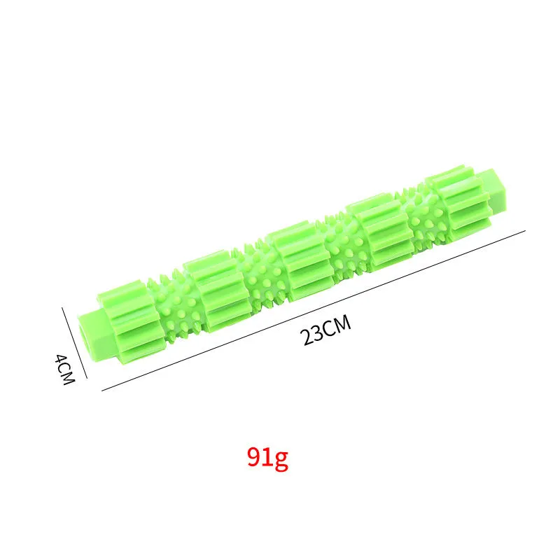 Green and orange durable rubber dog chew toy with treat dispenser hole for aggressive chewers.