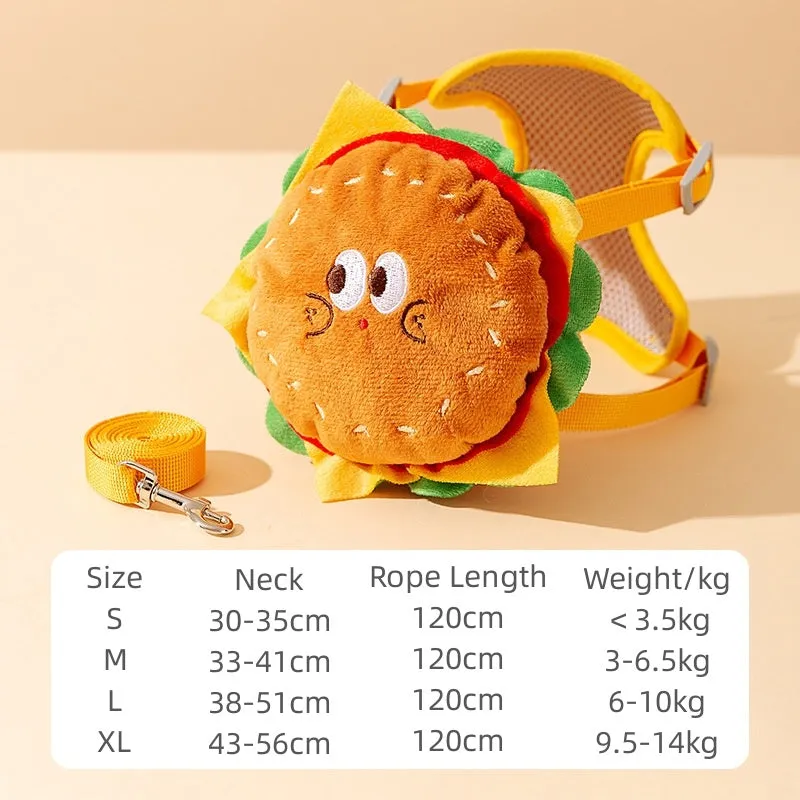 Cartoon hamburger design adjustable vest leash rope for pets in backpack escape proof construction