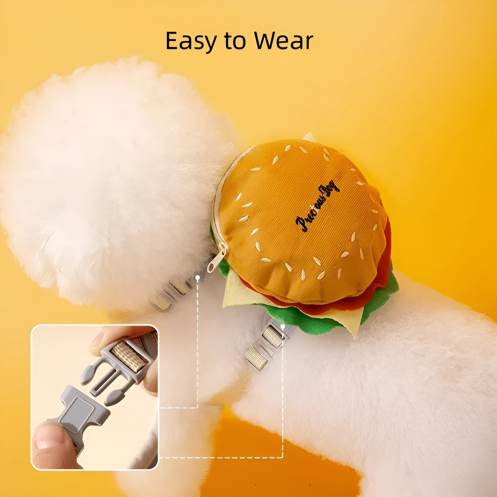Cartoon hamburger design adjustable vest leash rope for pets in backpack escape proof construction