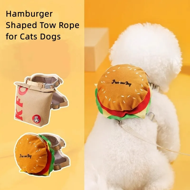 Cartoon hamburger design adjustable vest leash rope for pets in backpack escape proof construction