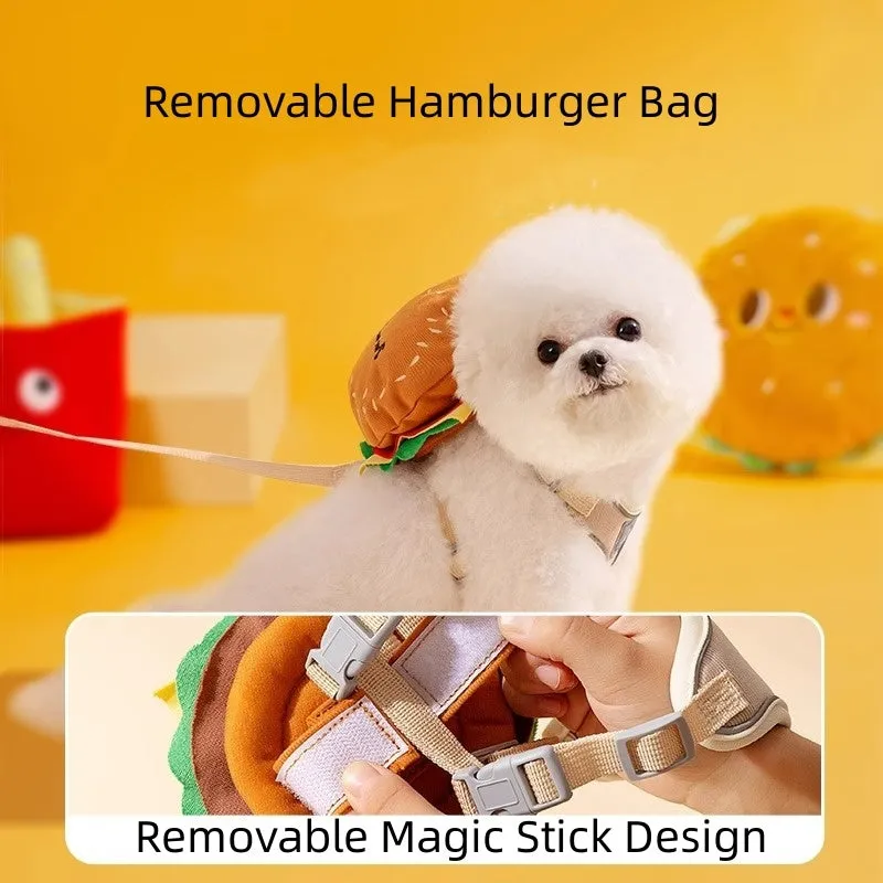 Cartoon hamburger design adjustable vest leash rope for pets in backpack escape proof construction