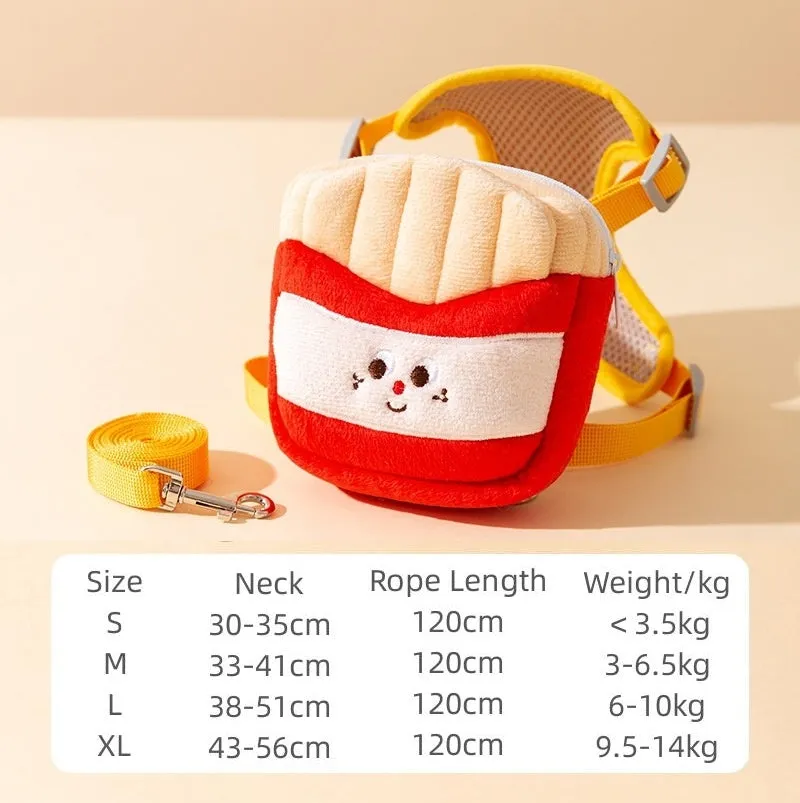 Cartoon hamburger design adjustable vest leash rope for pets in backpack escape proof construction