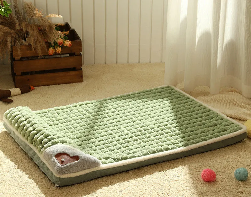 Thickened green sleeping cushion with rabbit hair and sponge padding on a chair