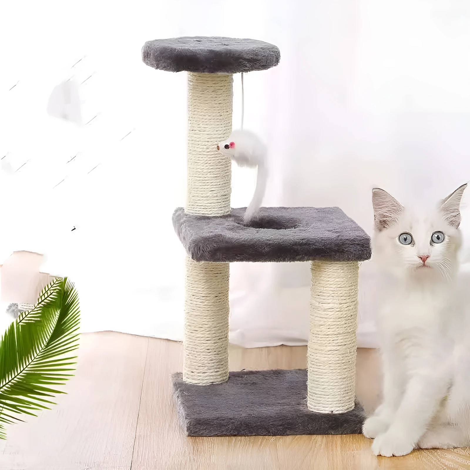Cat climbing frame with plush material 41cm high dark gray
