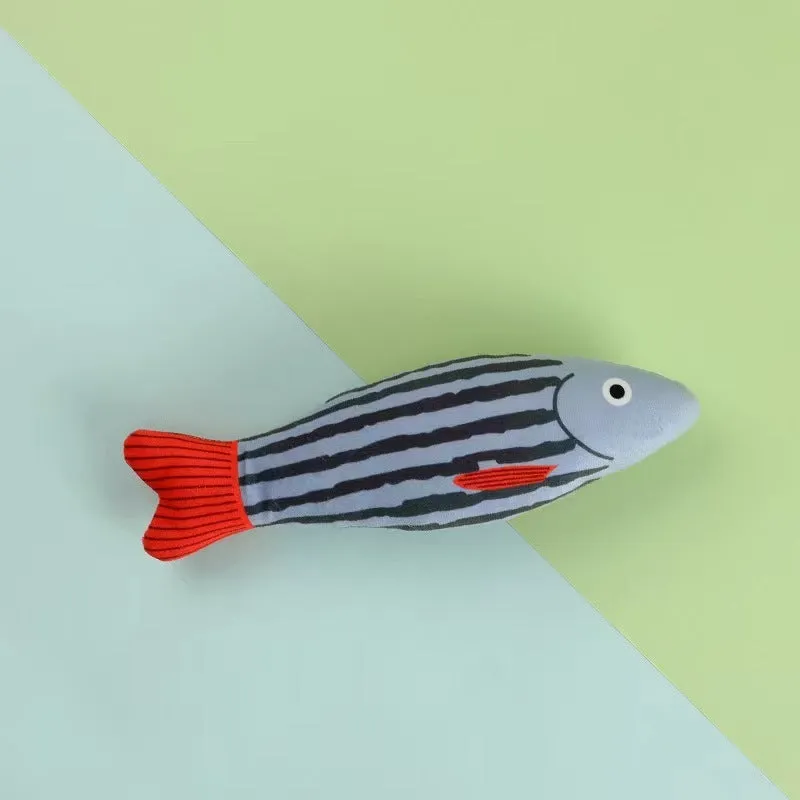 Soft polyester cat toy with ringing paper fish and catnip in agave colour