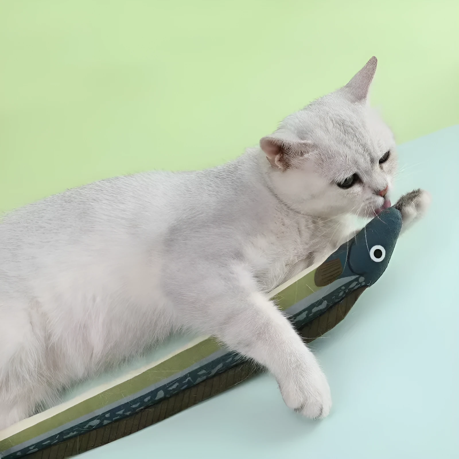 Soft polyester cat toy with ringing paper fish and catnip in agave colour