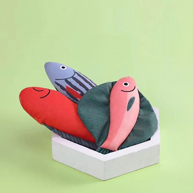 Soft polyester cat toy with ringing paper fish and catnip in agave colour