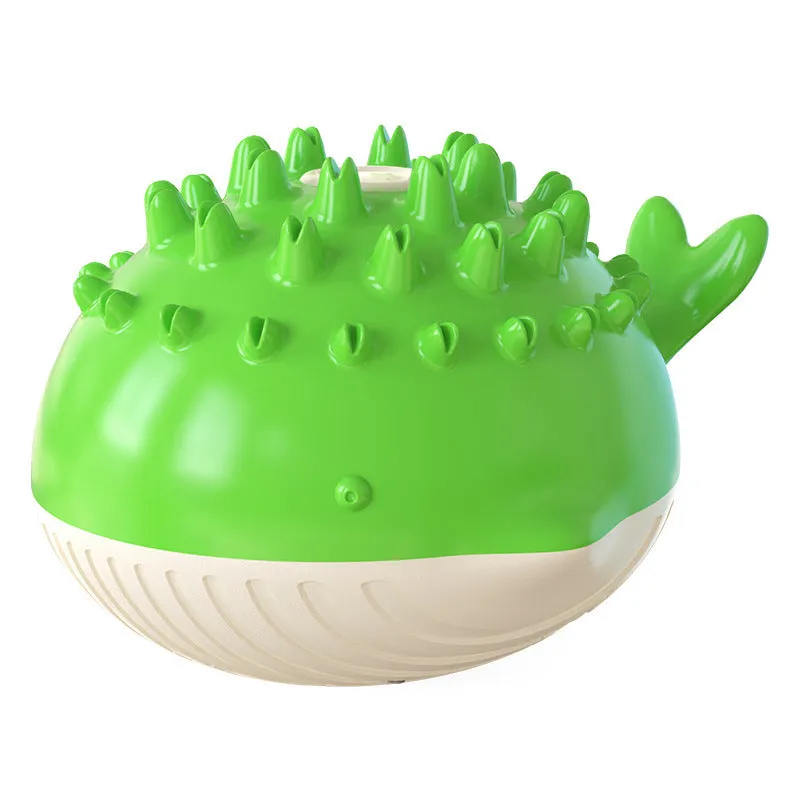 Summer electric floating swimming pet bathing water spray dog toy in yellow with molar bumps and waterproof design