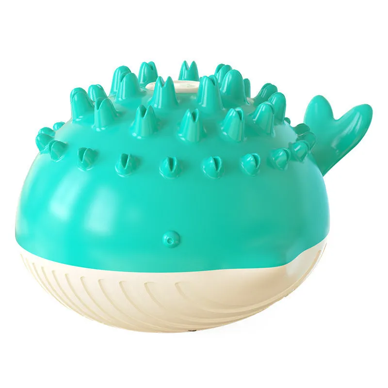 Summer electric floating swimming pet bathing water spray dog toy in yellow with molar bumps and waterproof design