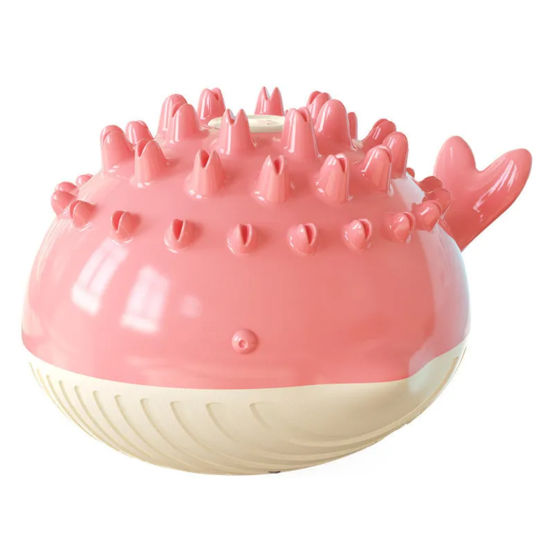 Summer electric floating swimming pet bathing water spray dog toy in yellow with molar bumps and waterproof design