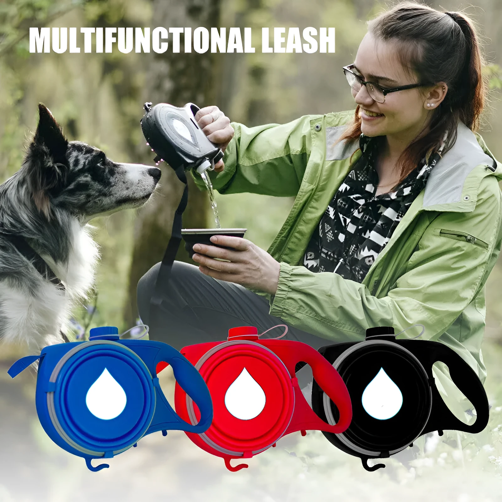 Outdoor portable traction rope with built-in water bottle in blue colour