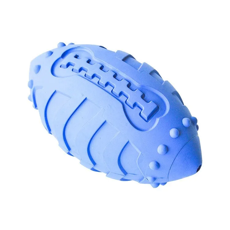 Light green bite-resistant rubber rugby ball dog toy with textured surface for teeth cleaning
