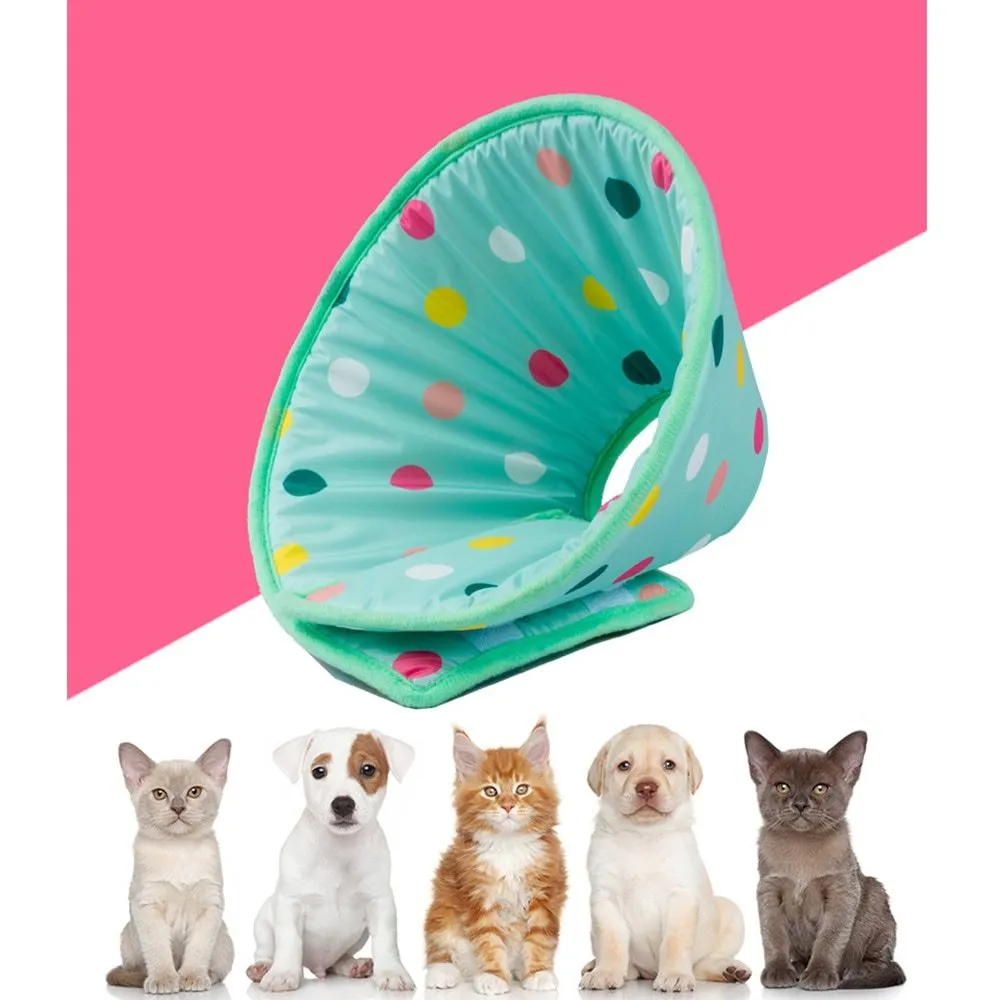 Light blue polyester anti lick scratch protection ring for dogs and cats, sizes S M L XL