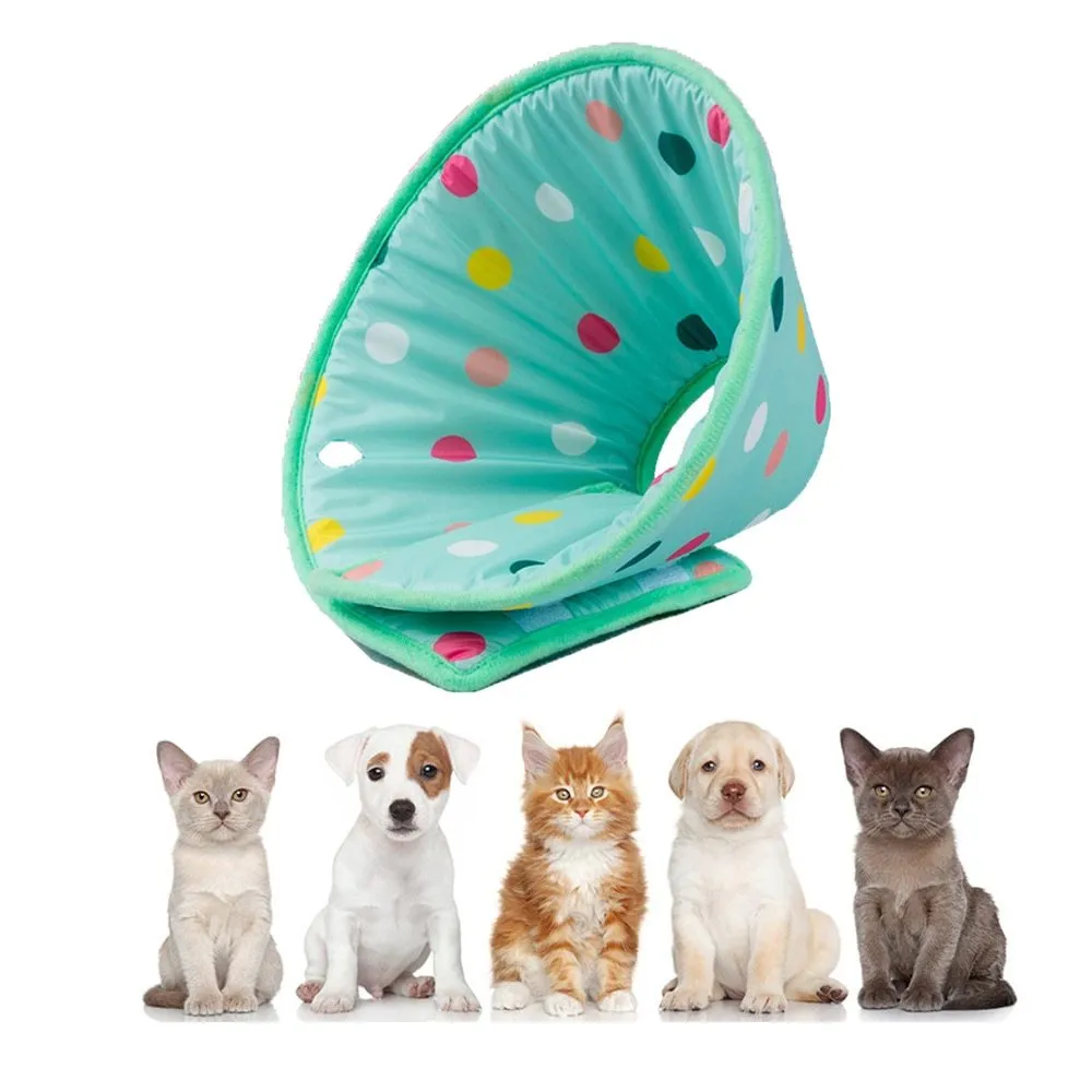Light blue polyester anti lick scratch protection ring for dogs and cats, sizes S M L XL