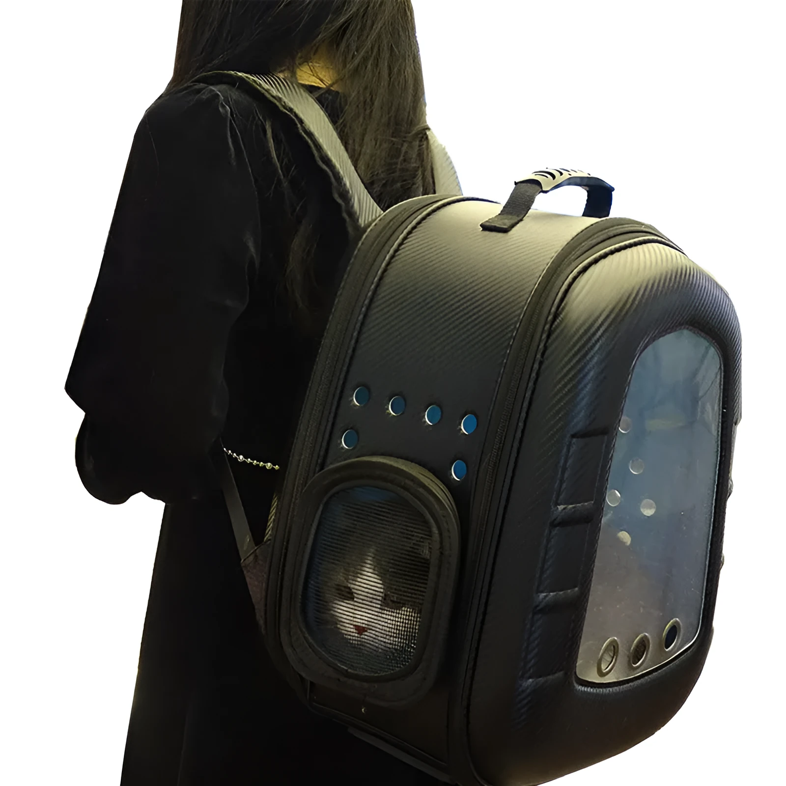Yellow pet capsule backpack for cats and small dogs, 35x24x40cm, with transparent front dome