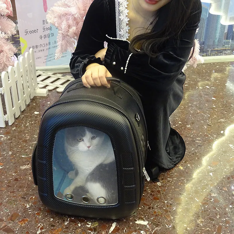 Yellow pet capsule backpack for cats and small dogs, 35x24x40cm, with transparent front dome