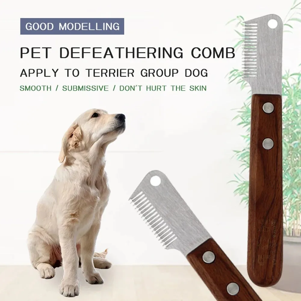 Wooden dog hair removal knife pet grooming tool with left and right hand options