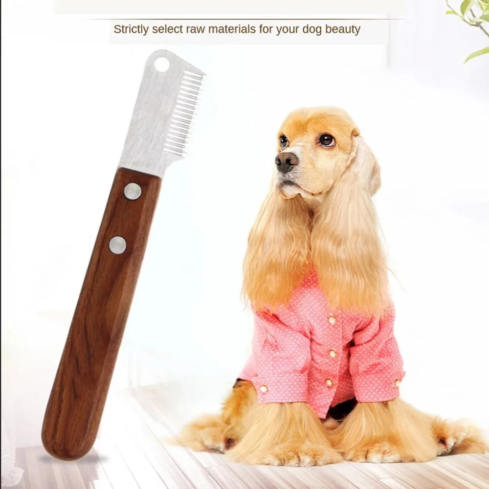 Wooden dog hair removal knife pet grooming tool with left and right hand options