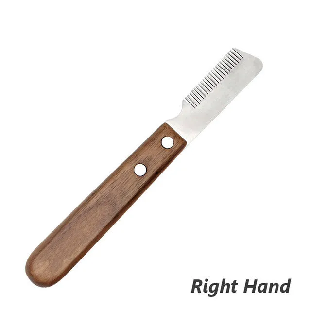 Wooden dog hair removal knife pet grooming tool with left and right hand options