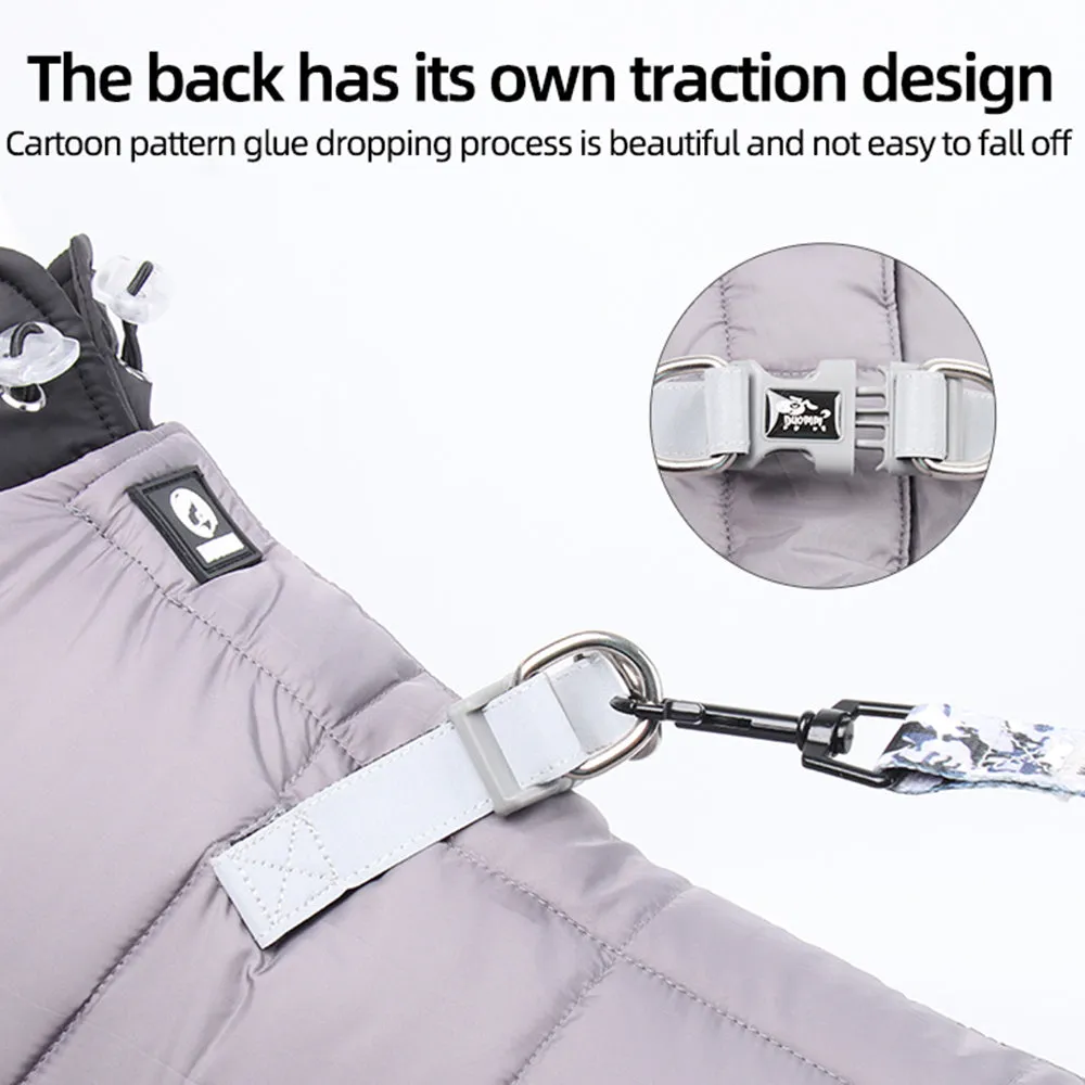 Winter thicken dog coat four-legged style fleece lining reflective flat rope for small to medium dogs