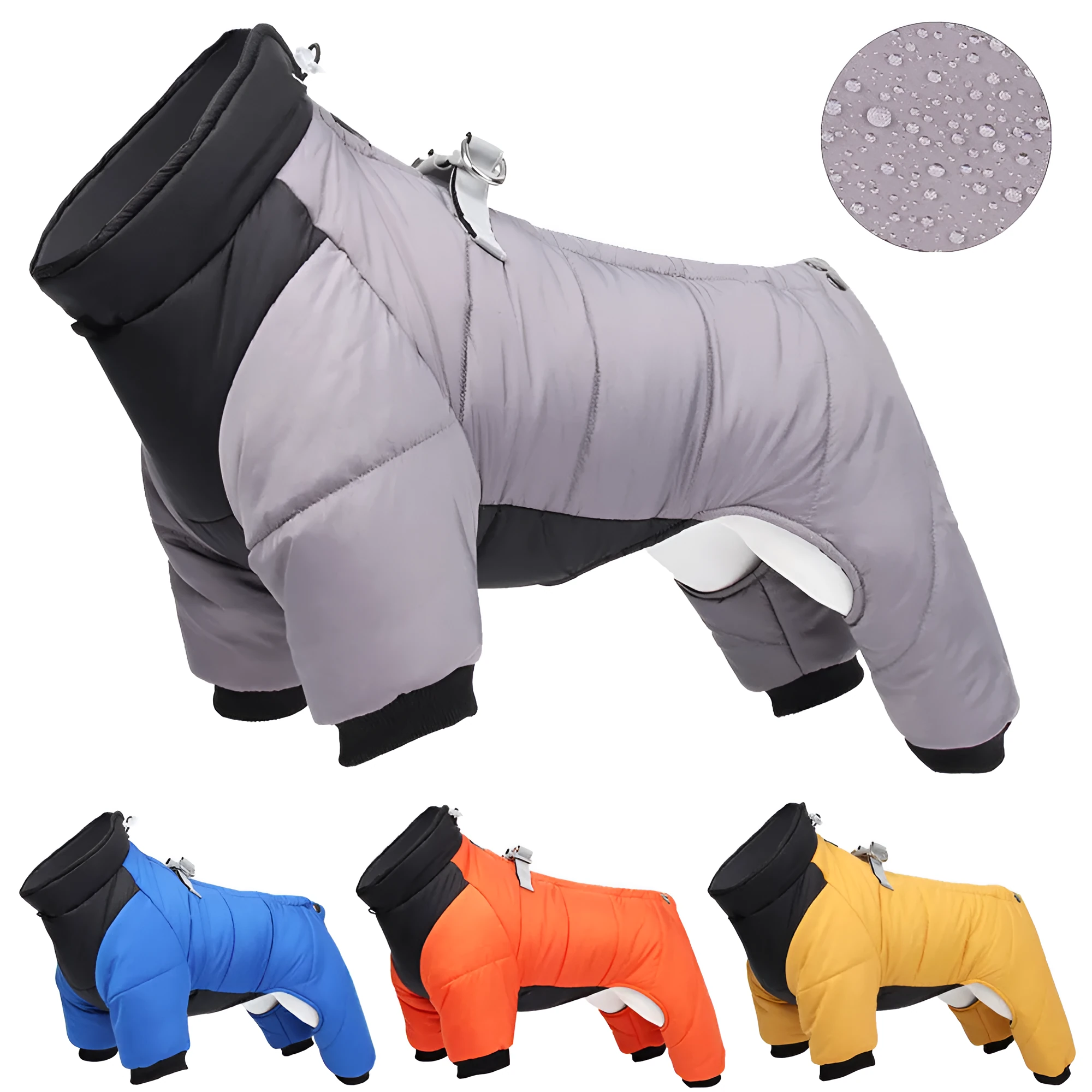 Winter thicken dog coat four-legged style fleece lining reflective flat rope for small to medium dogs