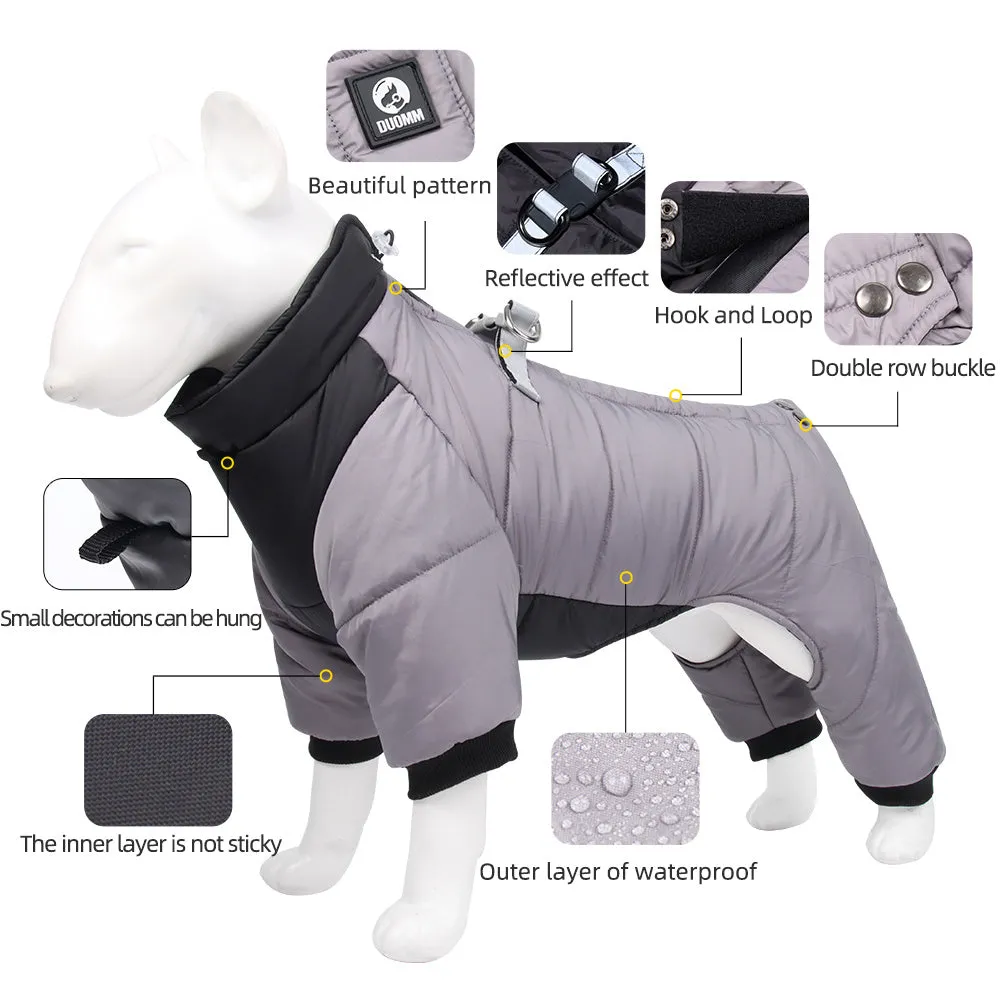 Winter thicken dog coat four-legged style fleece lining reflective flat rope for small to medium dogs