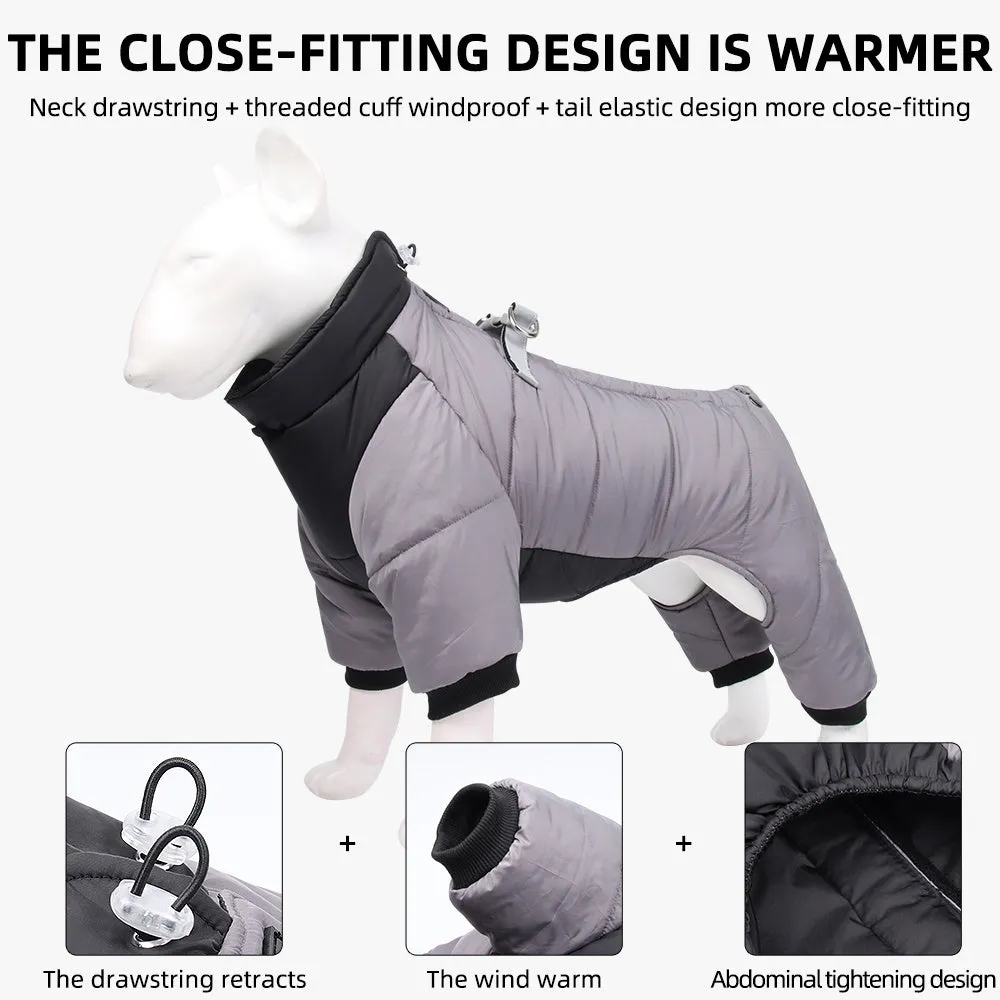 Winter thicken dog coat four-legged style fleece lining reflective flat rope for small to medium dogs