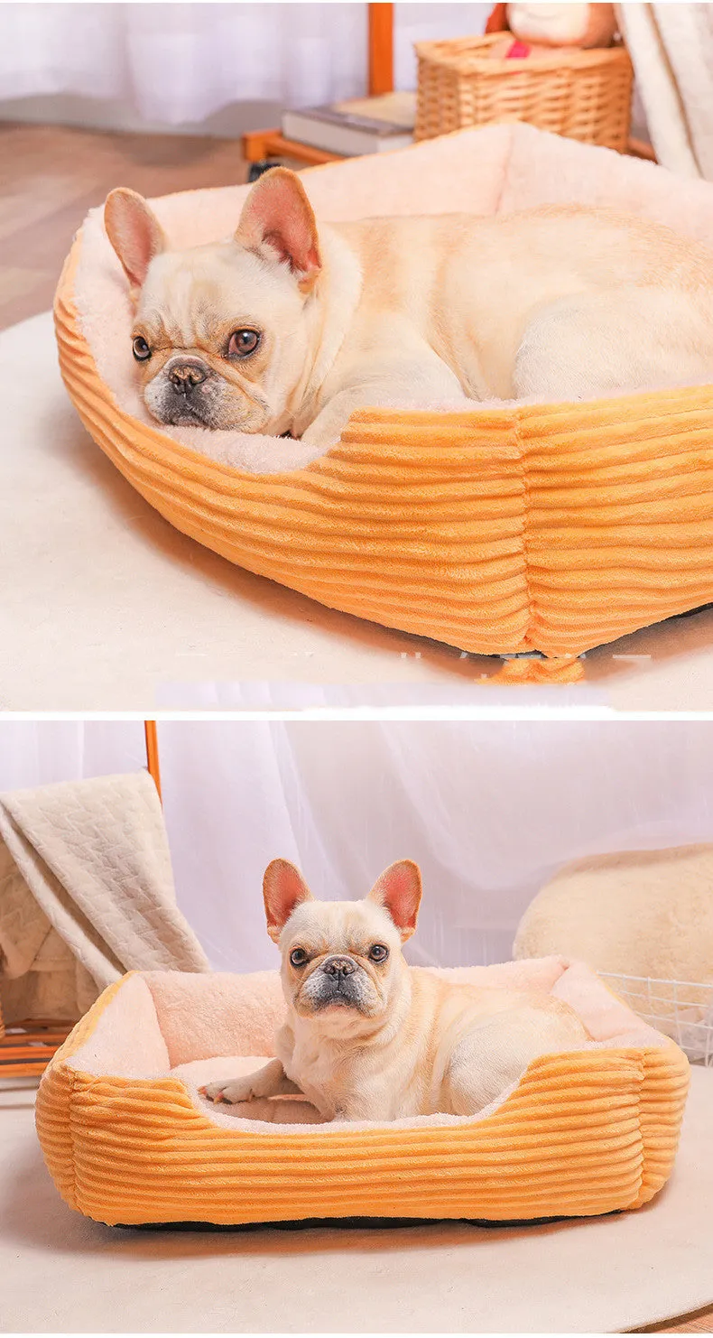 Plush cloth dog bed pet nest for small to large dogs, available in sizes 45cm to 90cm, grey colour