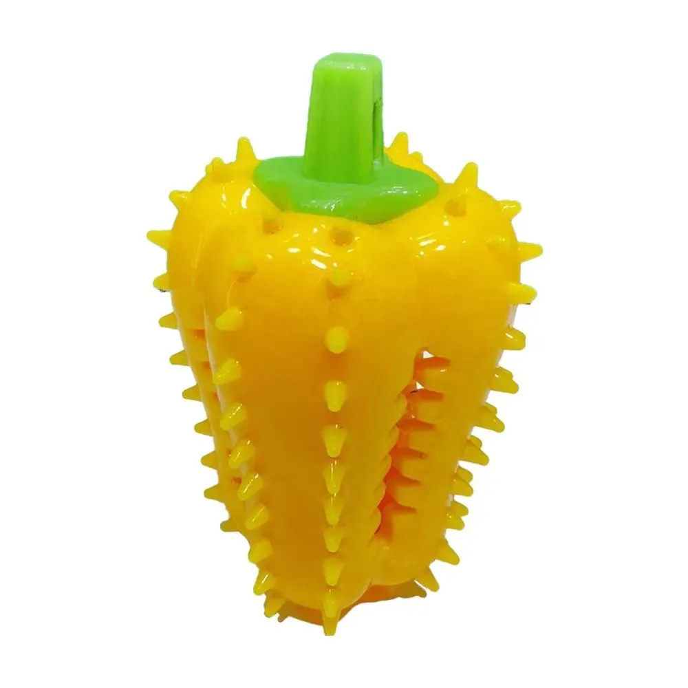 Interactive dog teething chili chewers toy in green, red, and yellow; non-toxic TPR rubber, 10x5.2cm