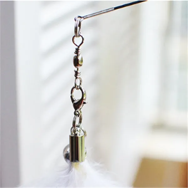 Cat toy funny cat stick with wooden handle, 80cm flexible rod, and black and white fur replacement heads
