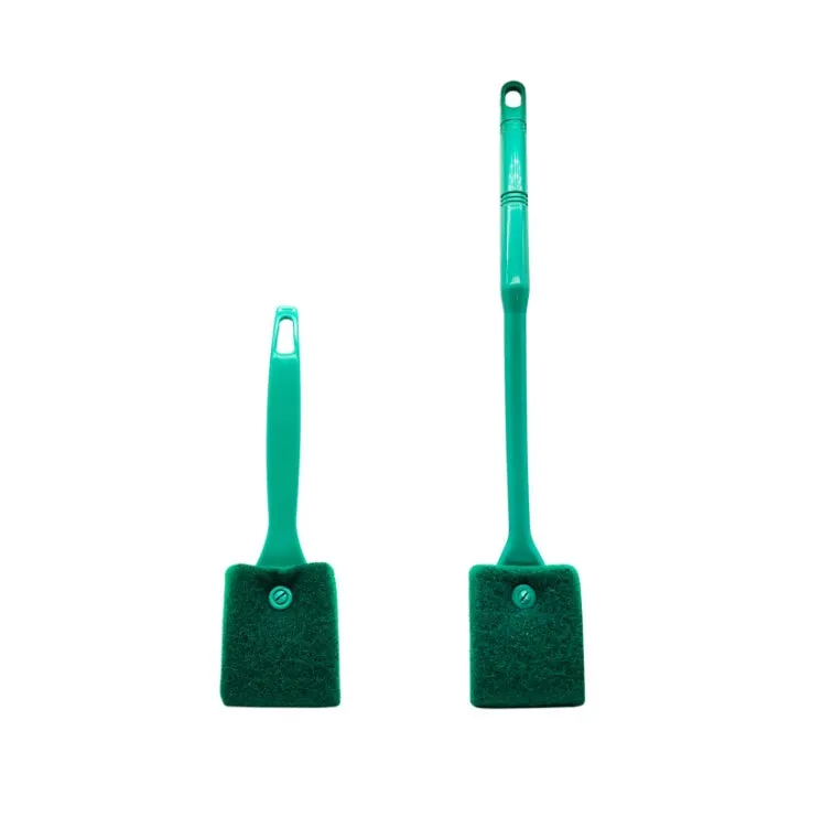 Long handle double-sided aquarium cleaning brush with scraper and scrubber in blue colour