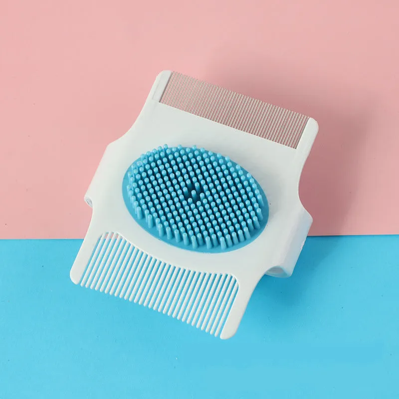 Blue multifunctional dog grooming comb with floating hair removal and massage nodules