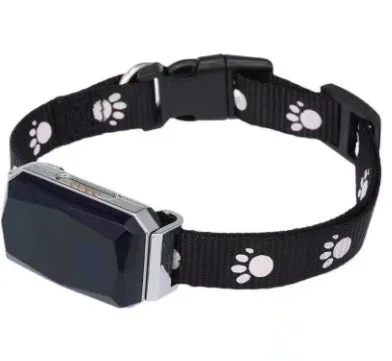 Beidou GPS pet positioning collar in black with LED light and nylon strap for dogs and cats