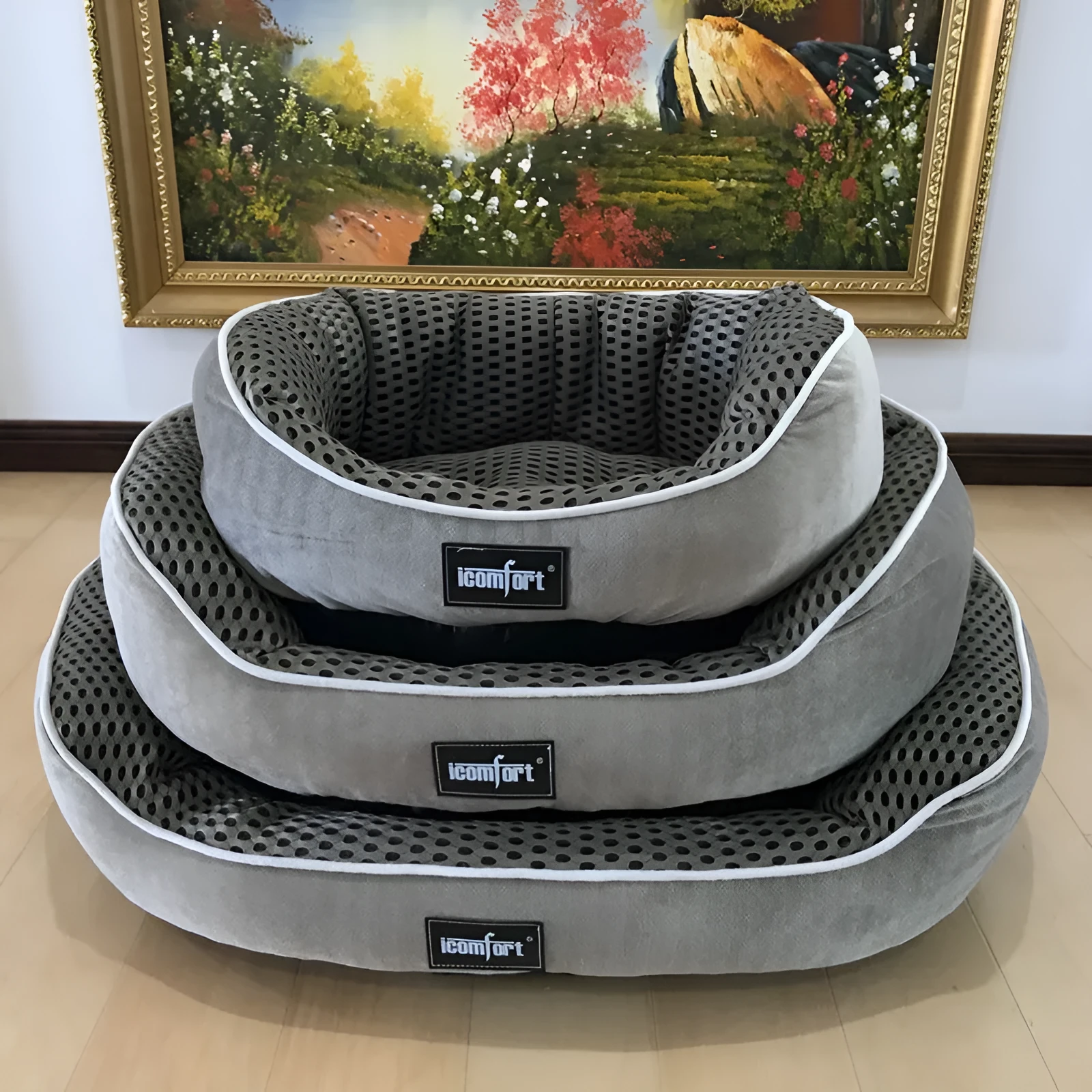 Summer cool pet kennel in grey purple with small mesh, suitable for small to large dogs and cats