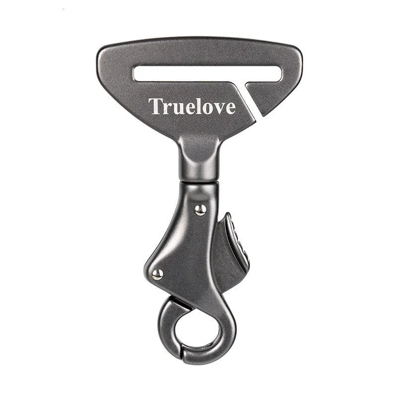 Pet safety buckle made of aluminium alloy, 12.5cm long and 7cm wide, shown in black colour