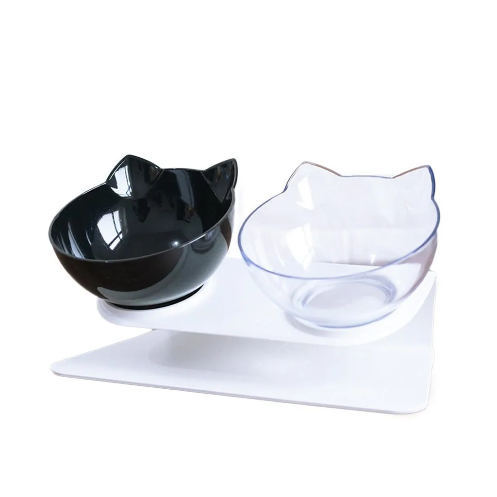 15° adjustable cat bowl set single and double food bowl PC ABS plastic anti-overfill design