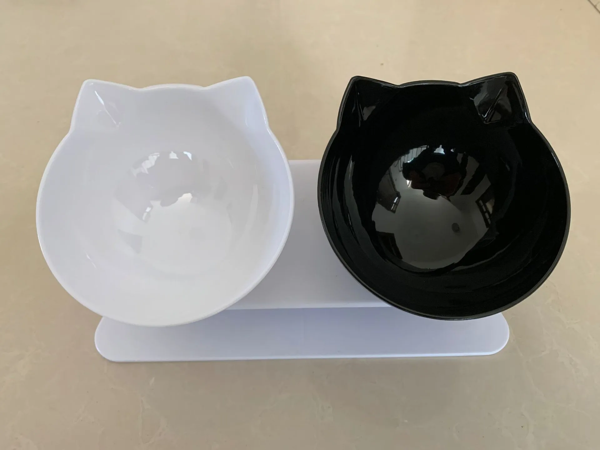 15° adjustable cat bowl set single and double food bowl PC ABS plastic anti-overfill design
