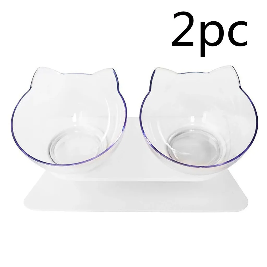 15° adjustable cat bowl set single and double food bowl PC ABS plastic anti-overfill design