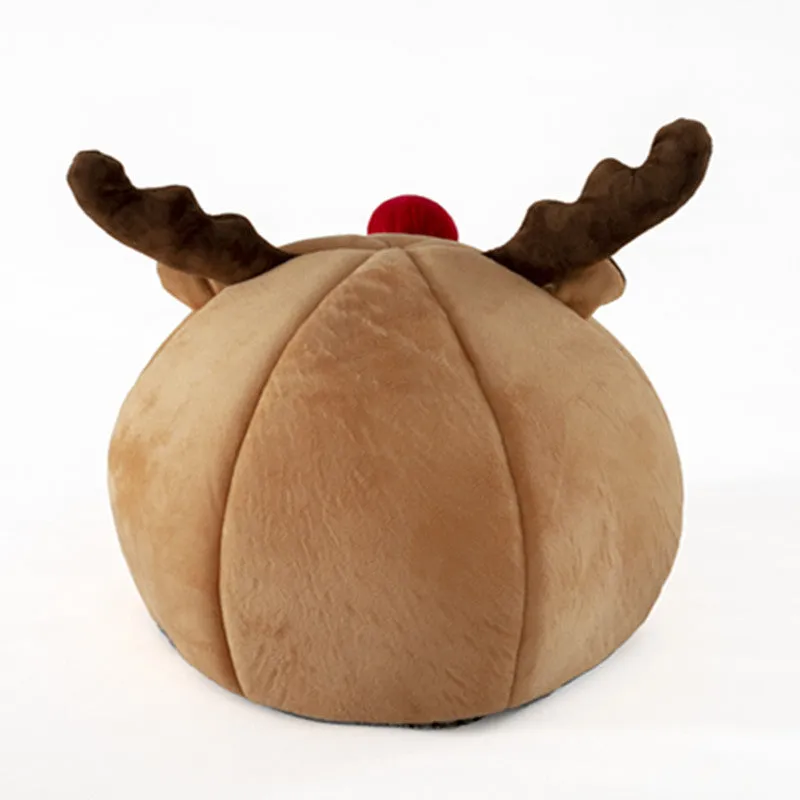 Camel coloured pet tent Christmas reindeer kennel with super soft short plush outer and Arctic fleece lining